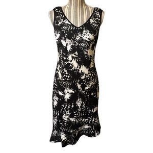 NEW Marc New York by Andrew Marc Dress Sz 6 Black White Midi Asymmetrical Ruffle